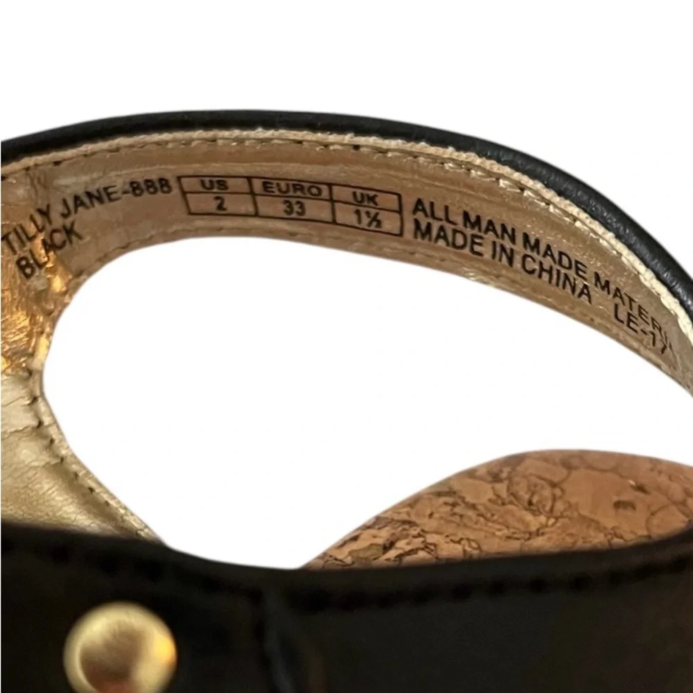 Michael Kors Girls‎ Tilly Jane Sandals | Size 2 | Black & Gold Cork Flat